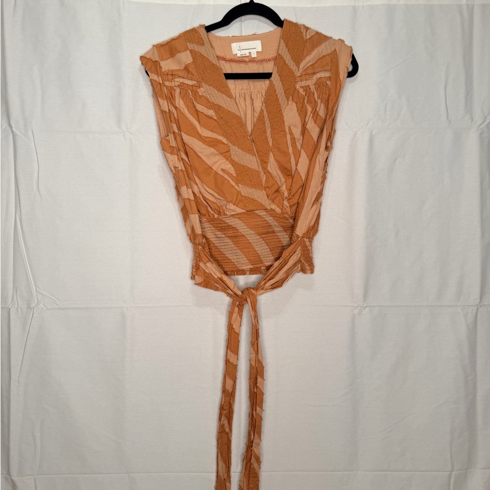 Anthropologie Peach and Cream Wrap Blouse - Picture 4 of 9